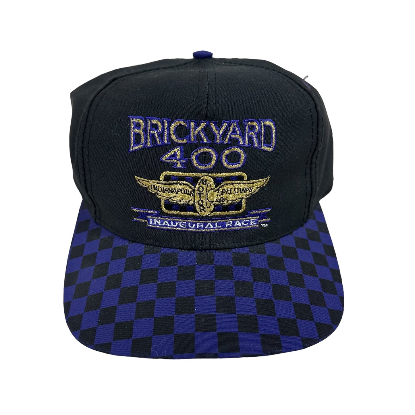 Vintage Brickyard 400 Black Purple Checkered Competitor Snap Back Hat