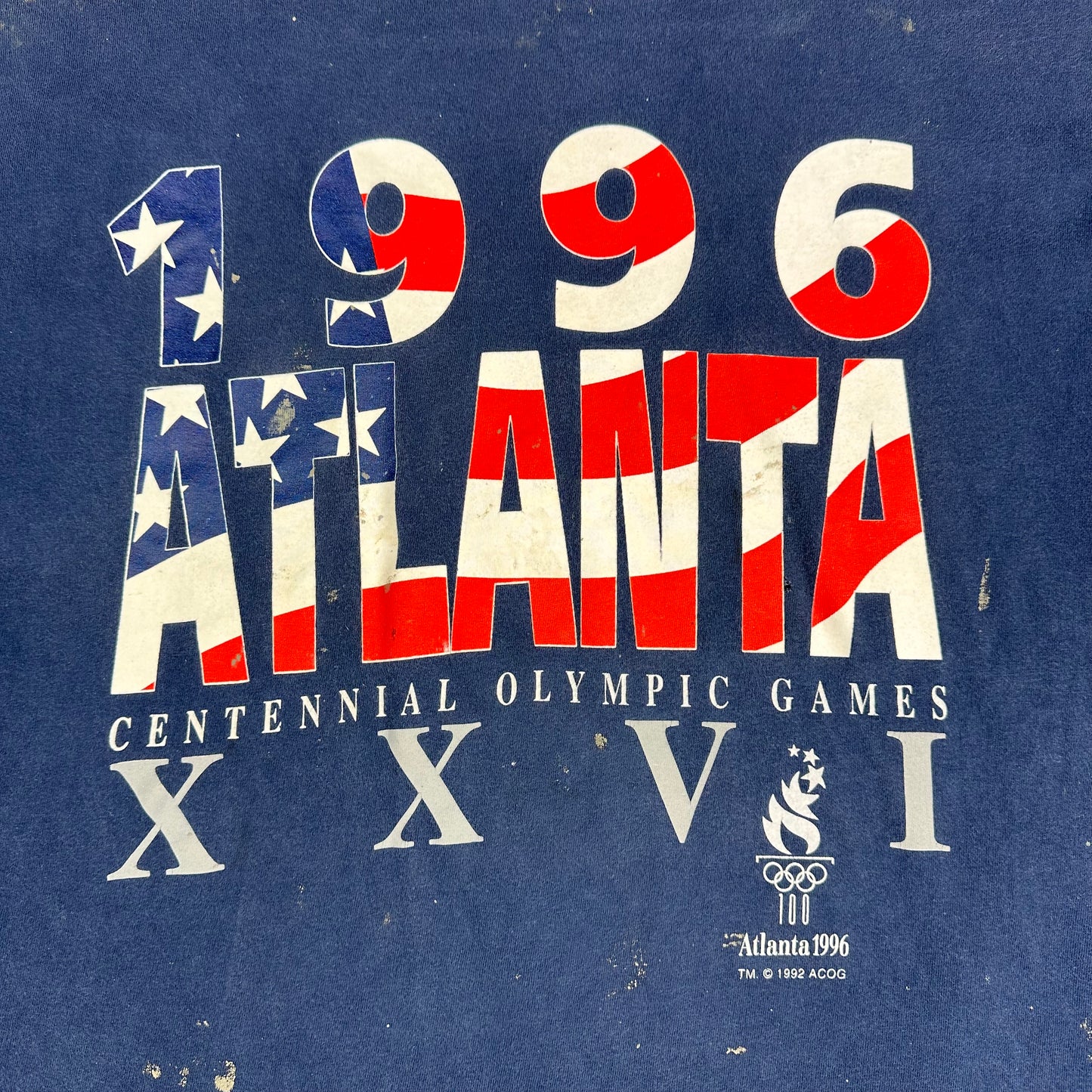 Vintage Atlanta 1996 Olympics Navy Blue Painters Tee