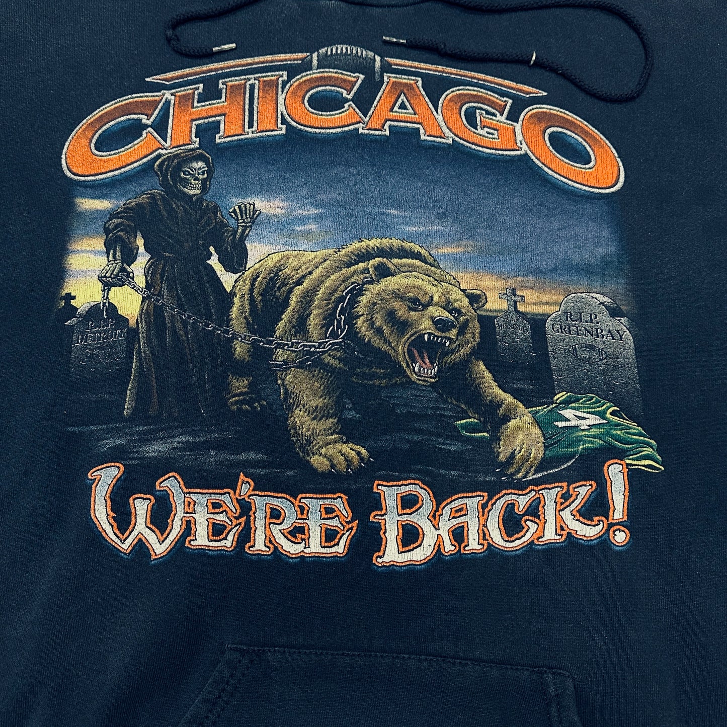 Vintage Chicago Bears NFL Grim Reaper Navy Blue Hoodie