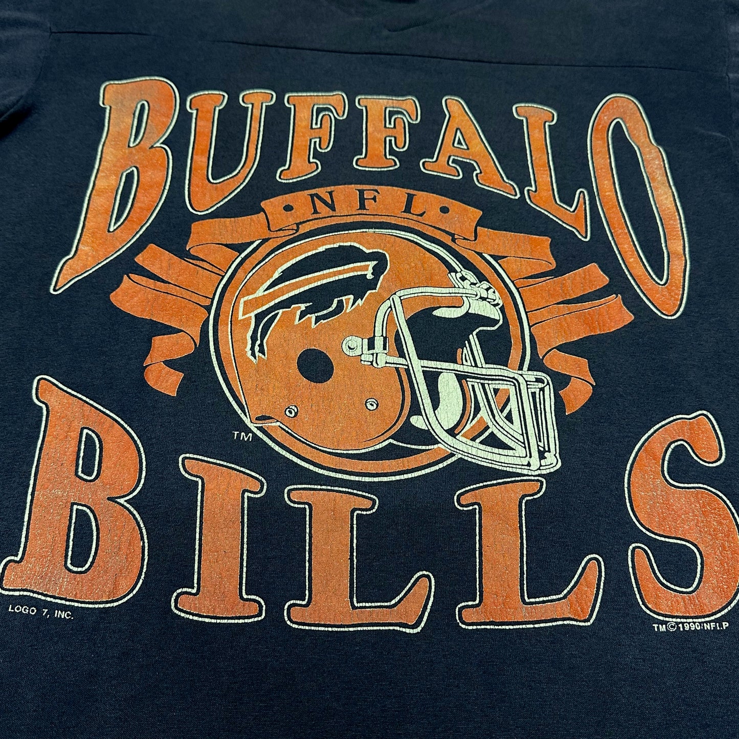 Vintage Buffalo Bills Logo 7 Navy Blue 3/4 V-neck Tee