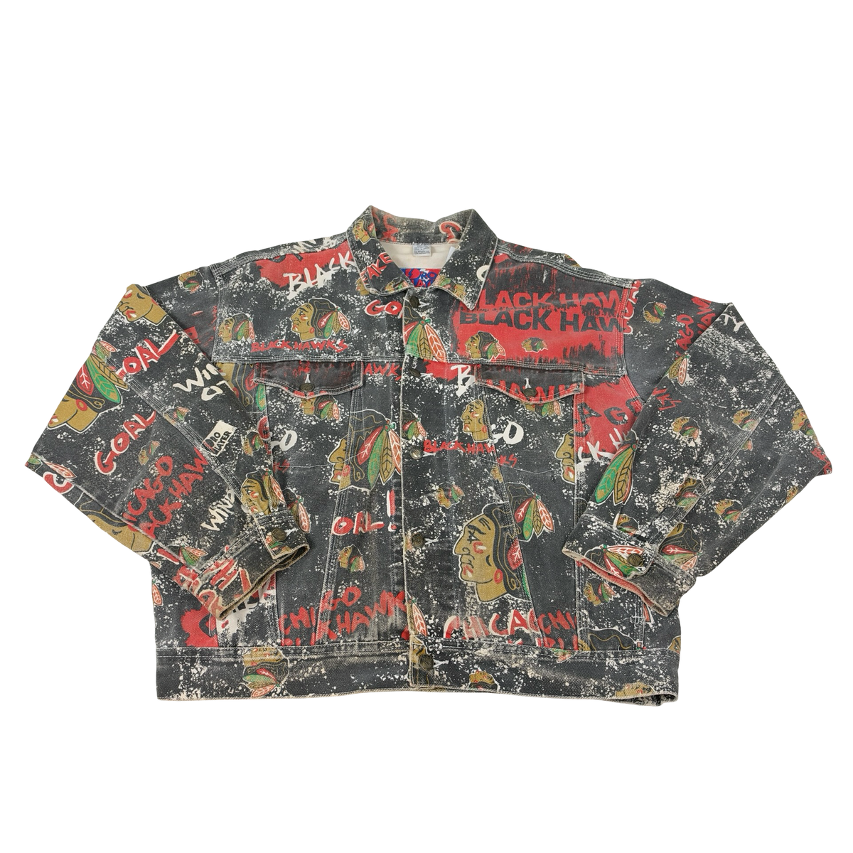 Vintage Chicago Blackhawks Jacket Pro Player Denim All Over Print