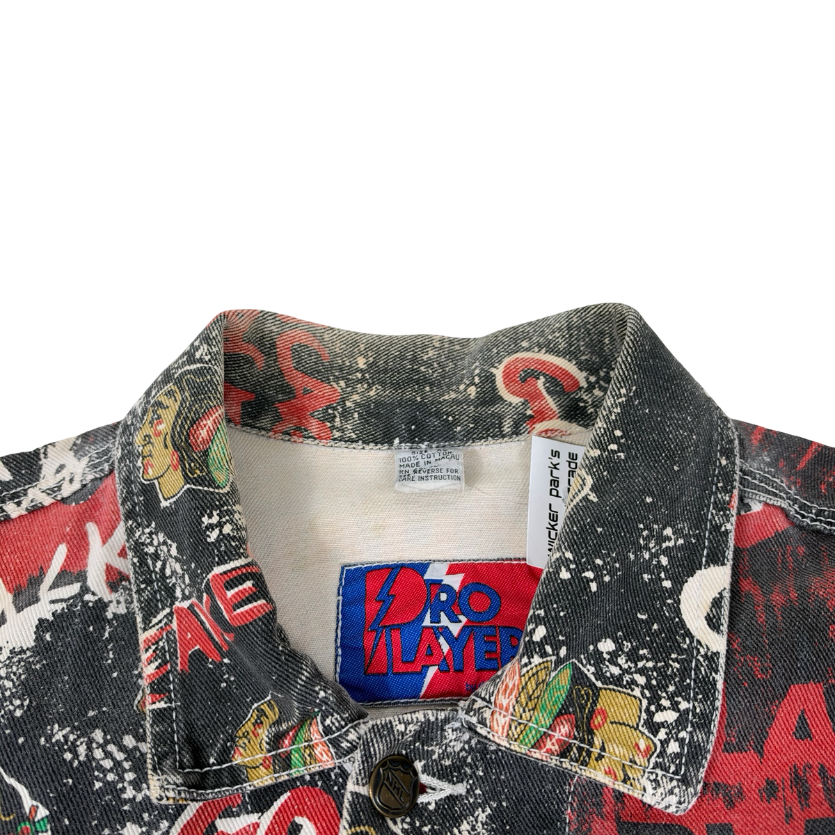 Vintage Chicago Blackhawks Jacket Pro Player Denim All Over Print