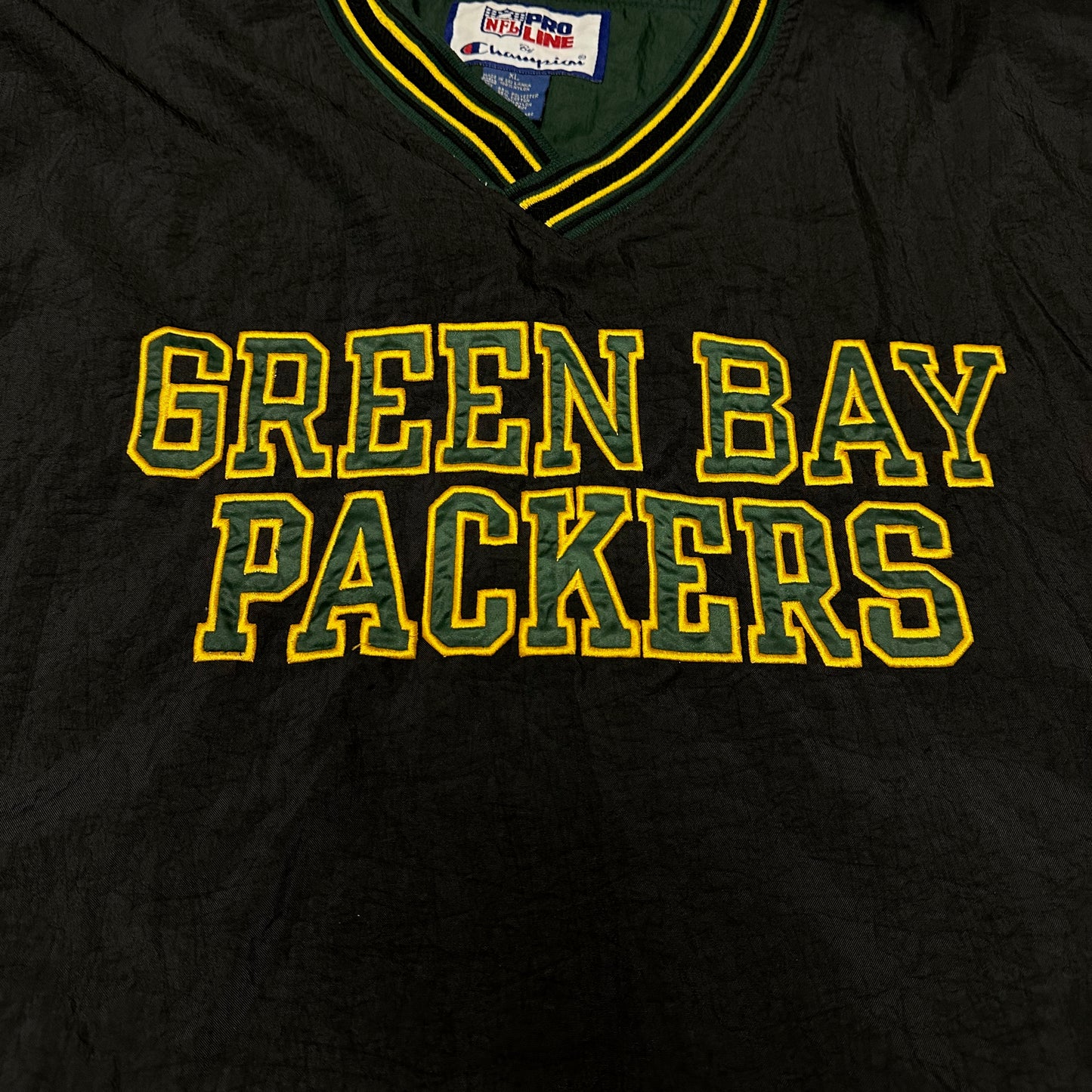 Vintage Green Bay Packers NFL Pro Line Champion Black Windbreaker Pullover Jacket