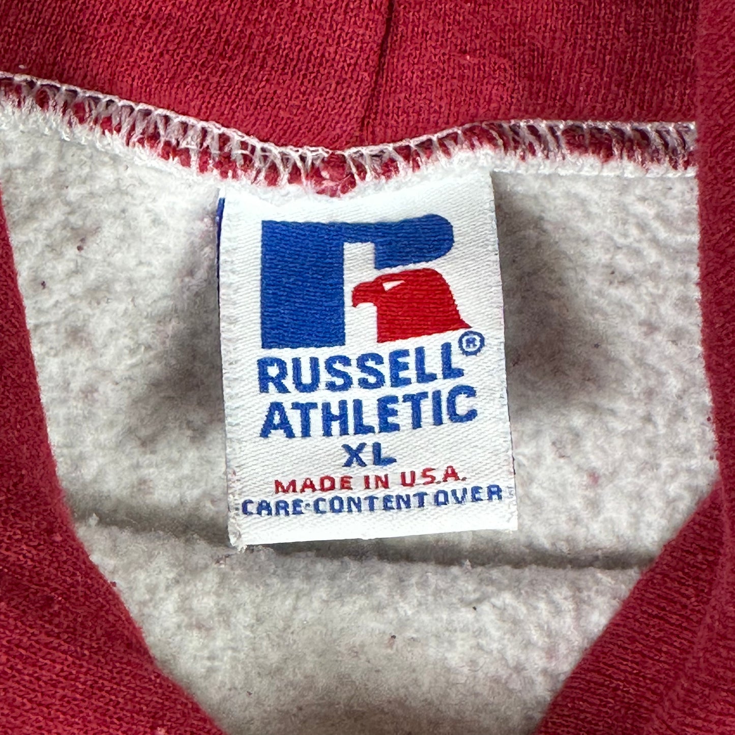 Vintage Russell Athletic Hoodie Gray & Red Color Block