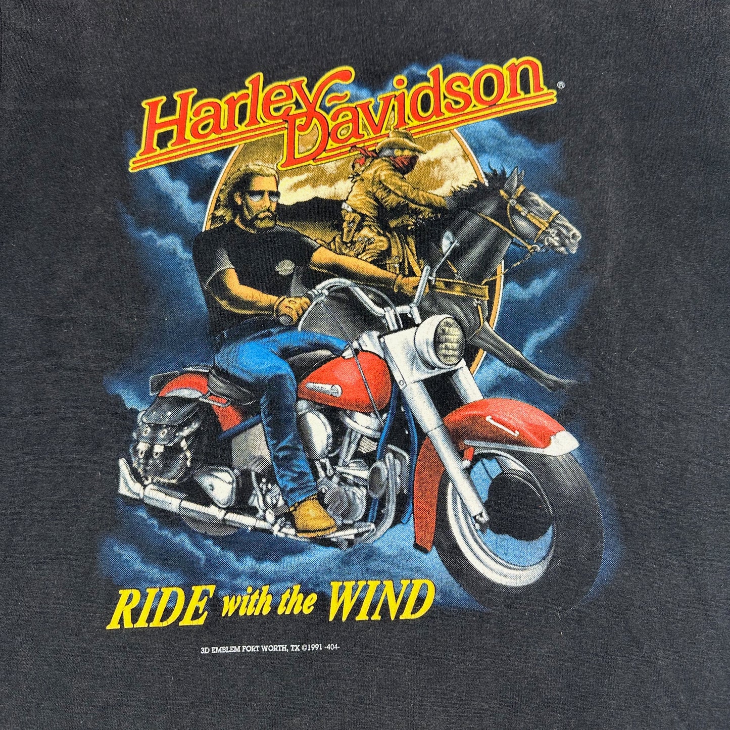 Vintage Harley Davidson Ride with the Wind 1991 Black Tee