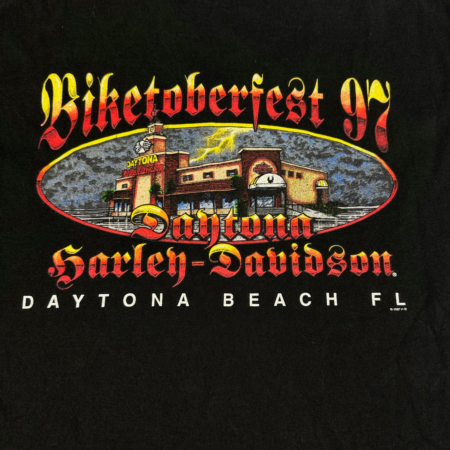 Vintage Harley Davidson Motorcycles Biketoberfest Daytona Beach Florida 1997 Black Tee