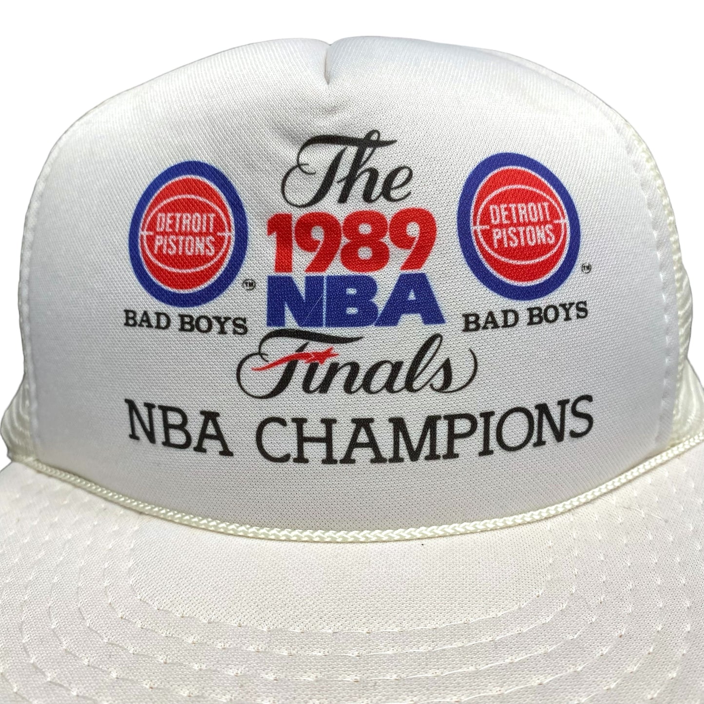 Vintage Detroit Pistons 1989 Bad Boys Championship White Trucker Hat