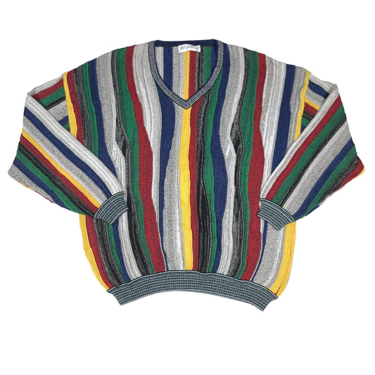 St. Croix Rainbow Coogi Style Knit V-Neck Sweater