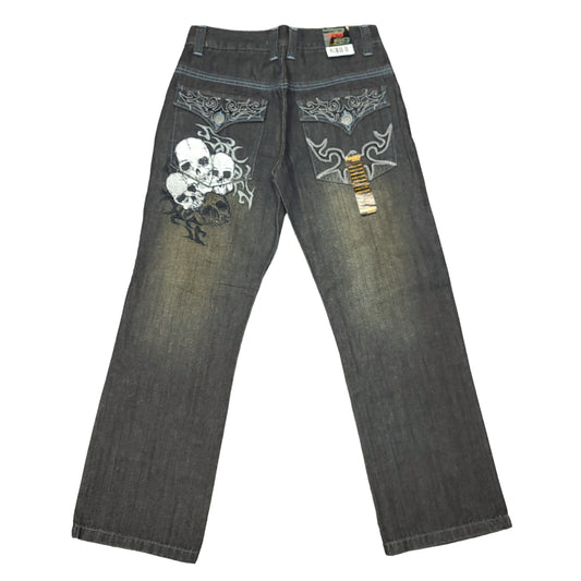 Vintage Y2K Embroidered Skull Denim Paco Jeans