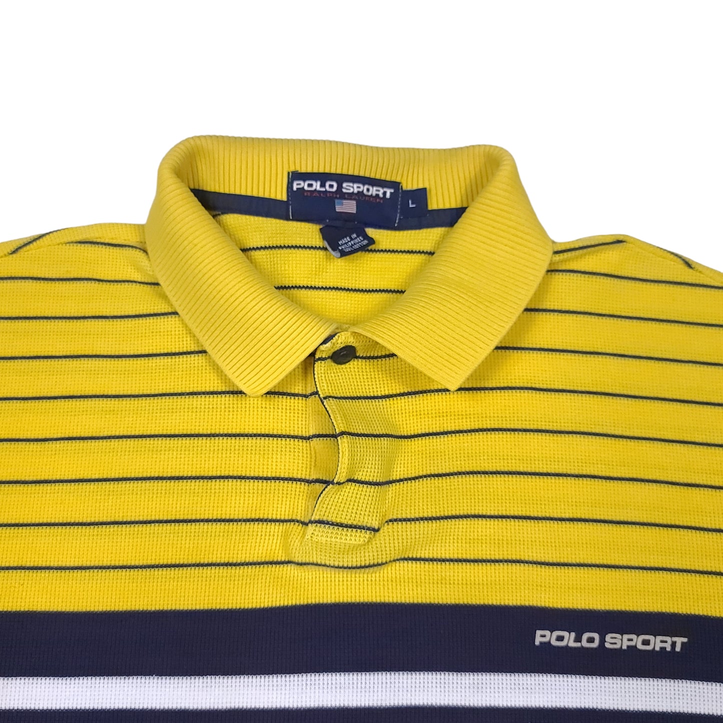 Vintage Polo Sport Ralph Lauren Yellow Blue Striped Polo