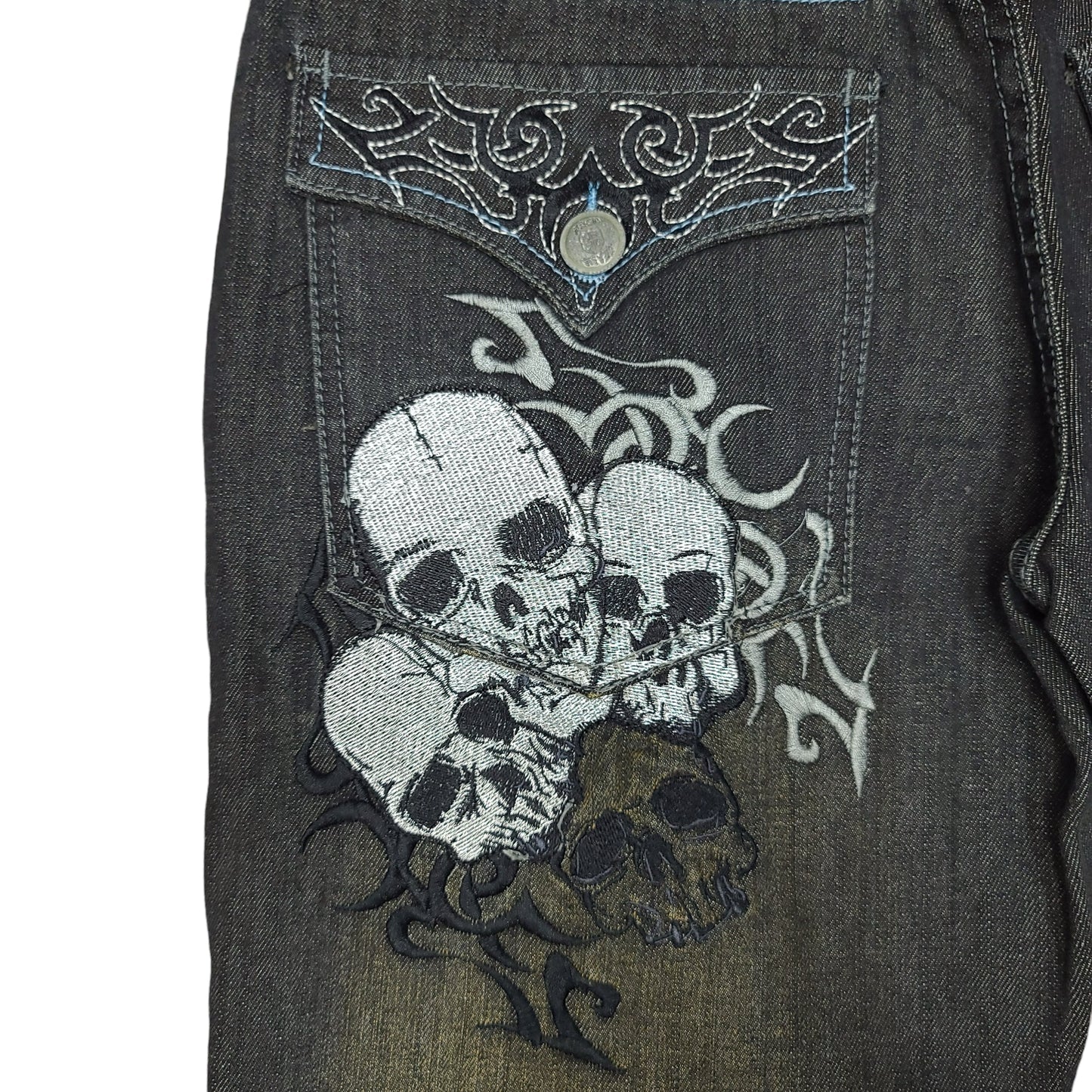 Vintage Y2K Embroidered Skull Denim Paco Jeans