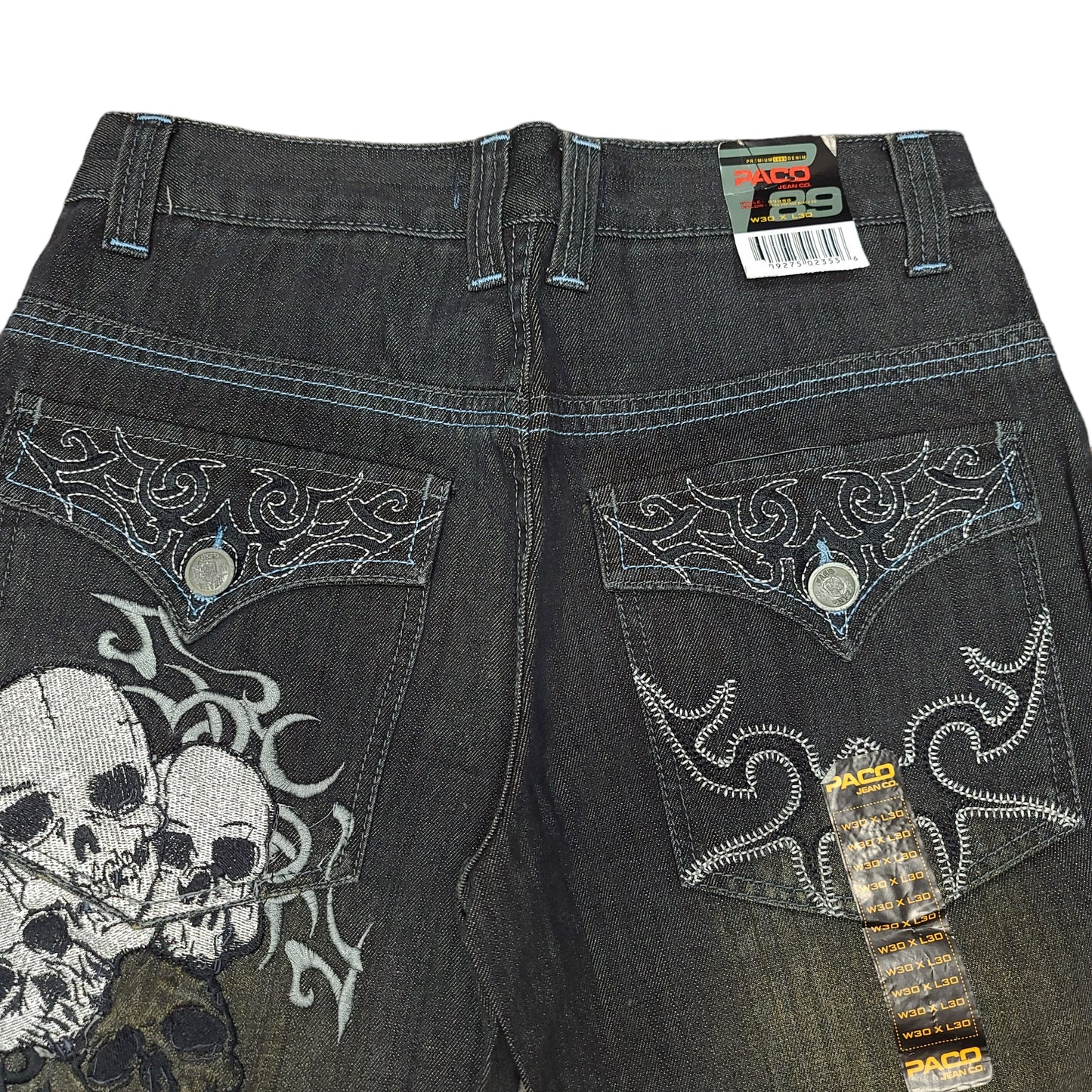 Vintage Y2K Embroidered Skull Denim Paco Jeans