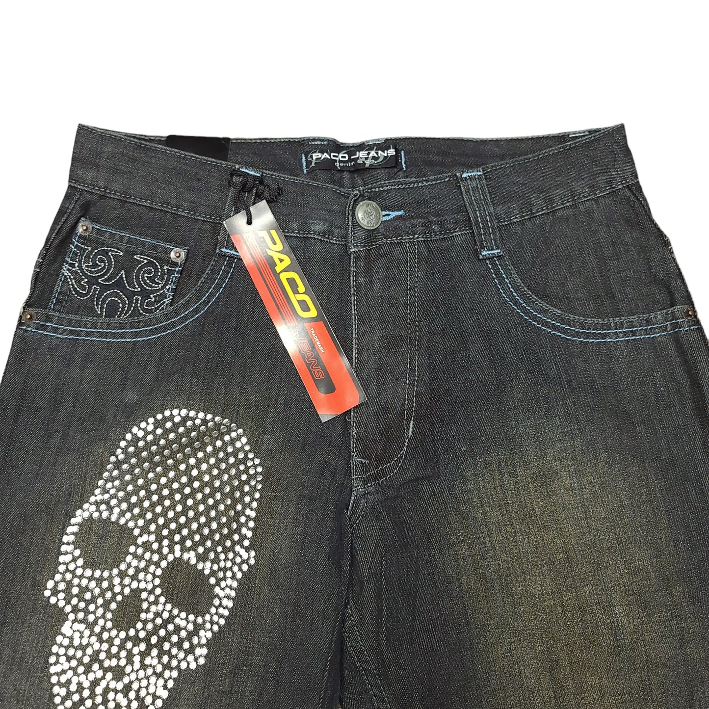 Vintage Y2K Embroidered Skull Denim Paco Jeans