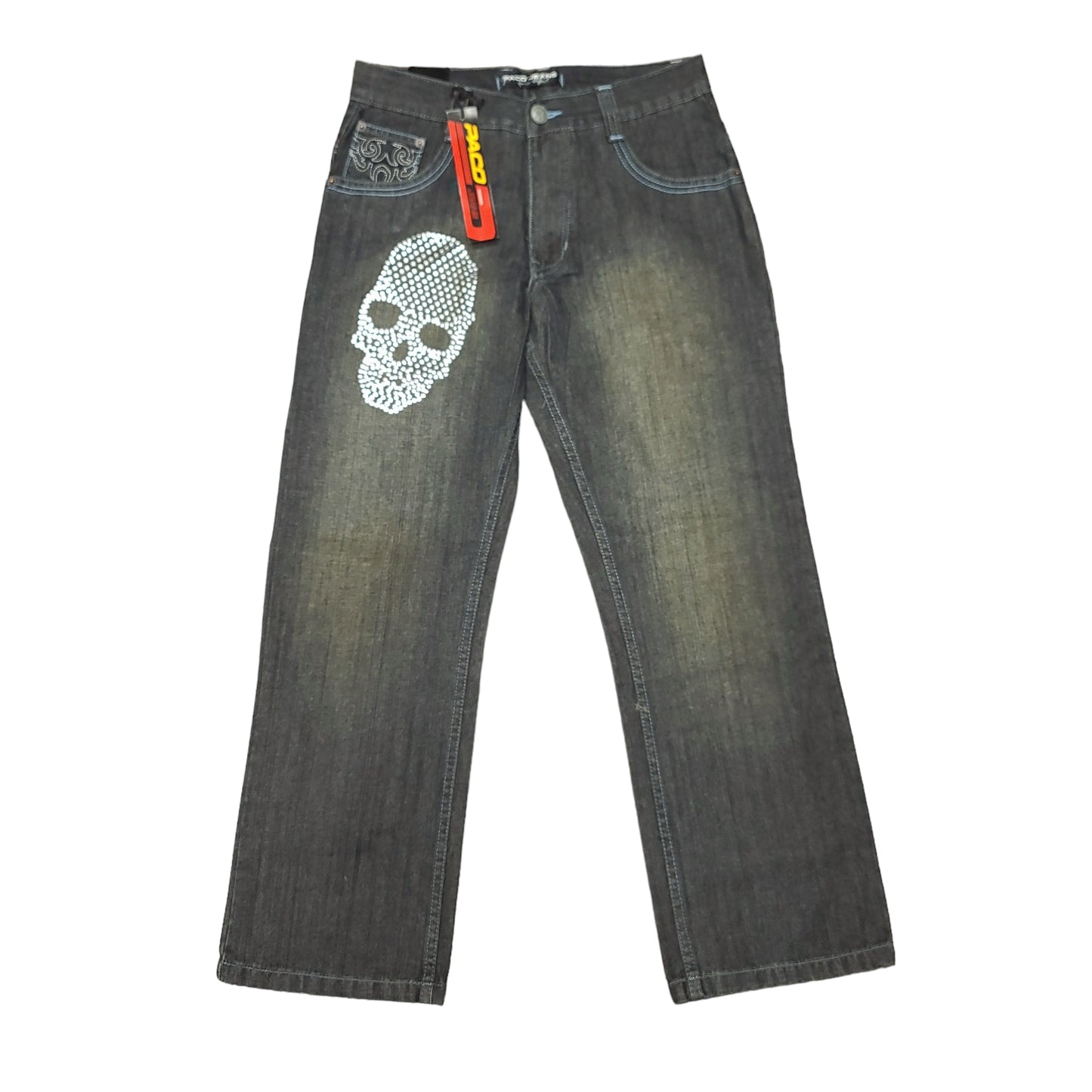 Vintage Y2K Embroidered Skull Denim Paco Jeans