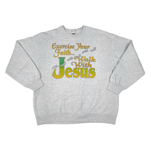 Vintage Exercise Your Faith Walk With Jesus Gray Sweatshirt