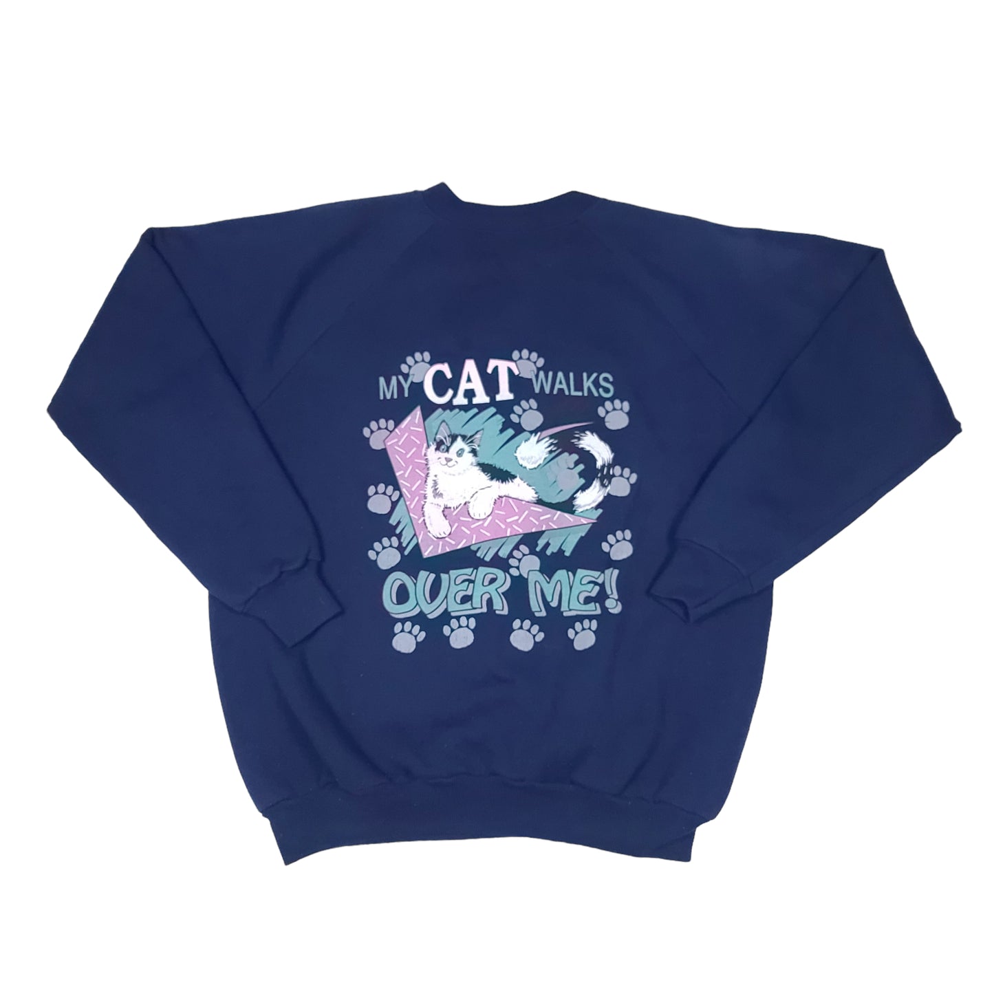 Vintage My Cat Walks Over Me Navy Blue Sweatshirt
