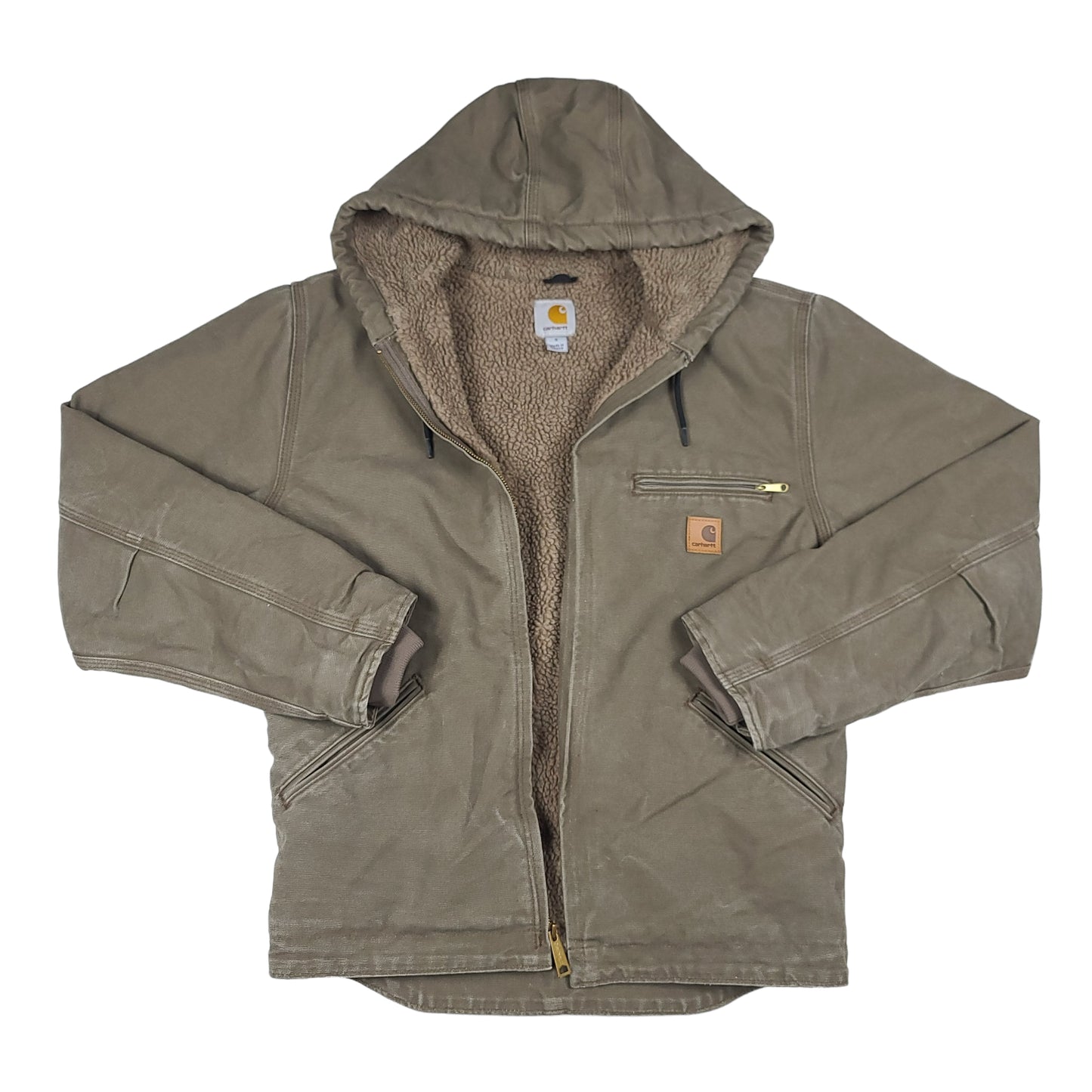 Carhartt Brown Sherpa Lined Hooded Jacket (Broken Zipper)