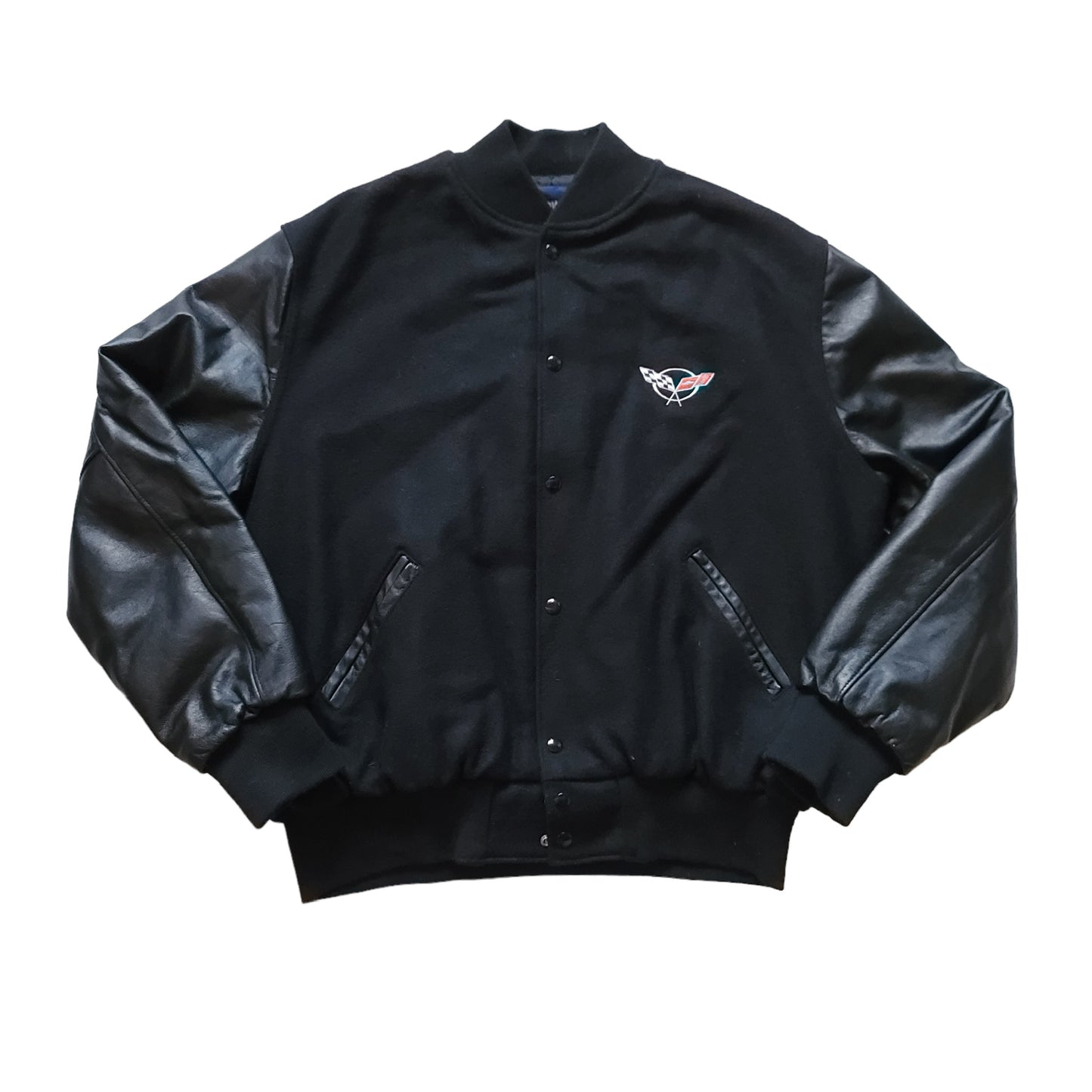 Corvette Black Wool Leather Letterman Jacket