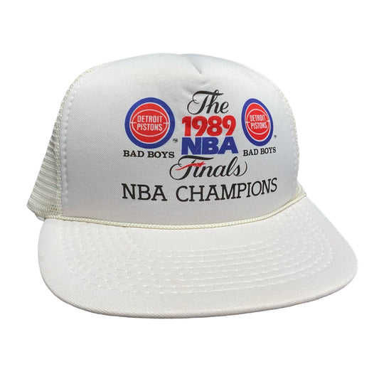 Vintage Detroit Pistons 1989 Bad Boys Championship White Trucker Hat
