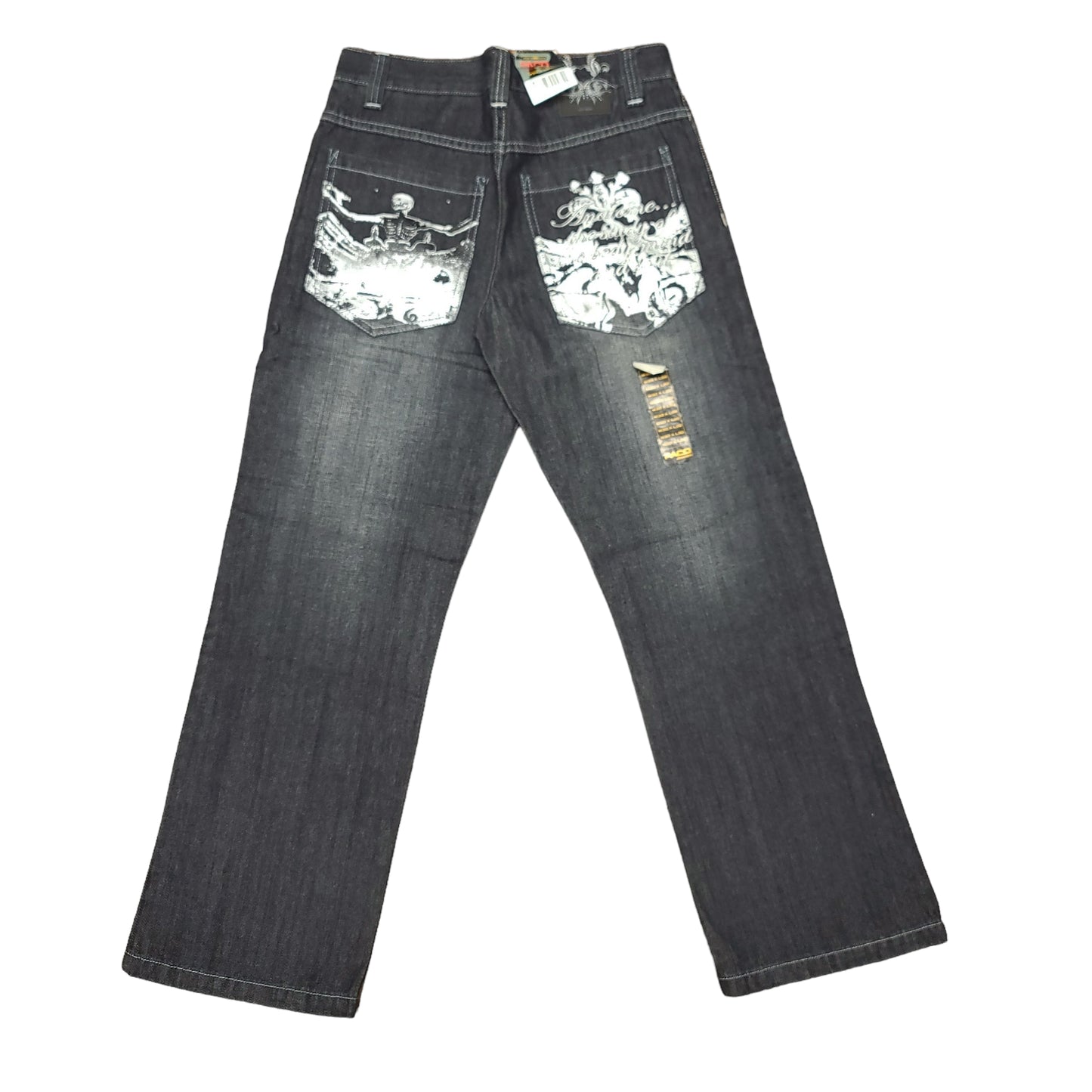 Vintage Y2K Black Skeleton Print Denim Paco Jeans