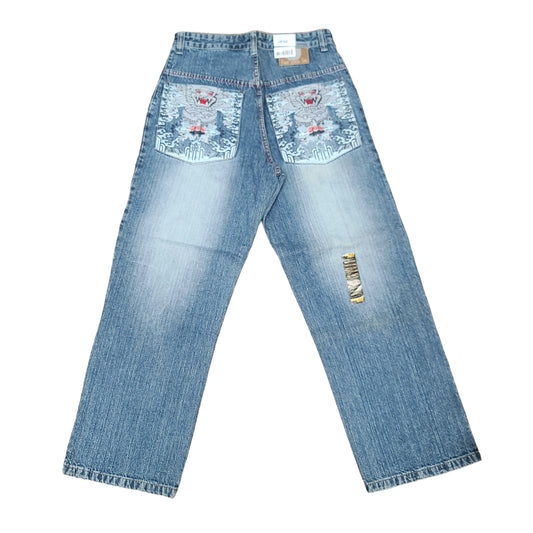 Vintage Y2K Dragon Embroidered Denim Paco Jeans