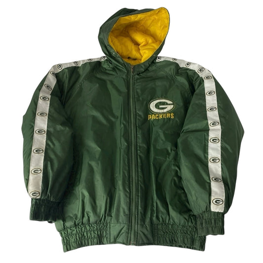 Vintage Green Bay Packers Jacket NFL Zip Up Sleeve Stripe Hooded