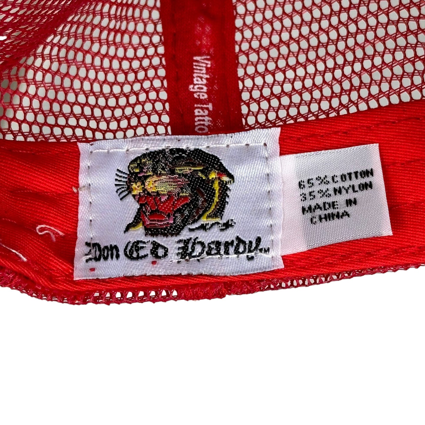 Ed Hardy Trucker Hats | Vintage Tiger Tattoo Design | Red Hat Tag View