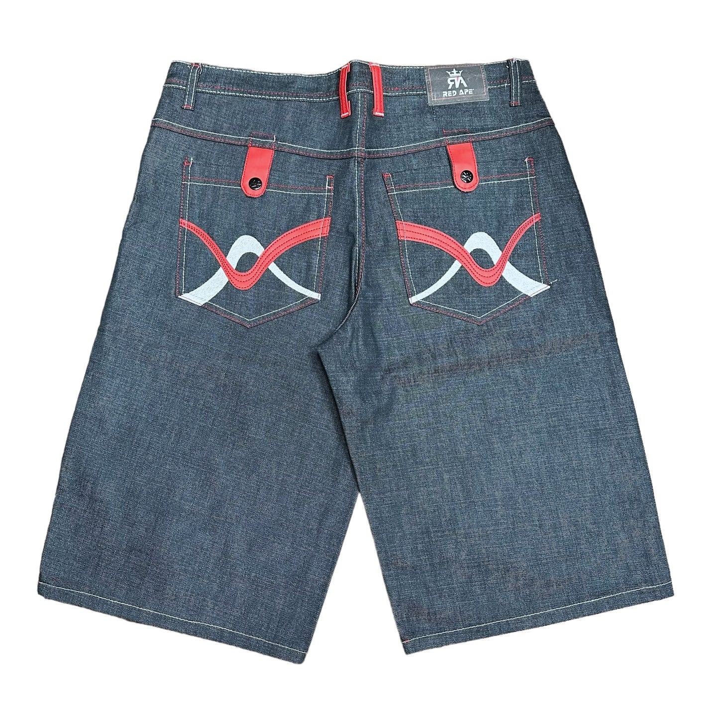 Vintage Y2K Red Ape Embroidered Blue Denim Shorts