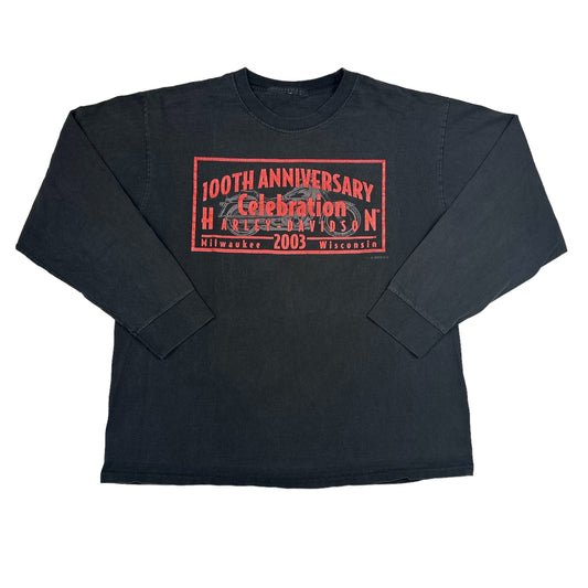 Vintage Harley Davidson 100th Anniversary Celebration Black Long Sleeve Tee