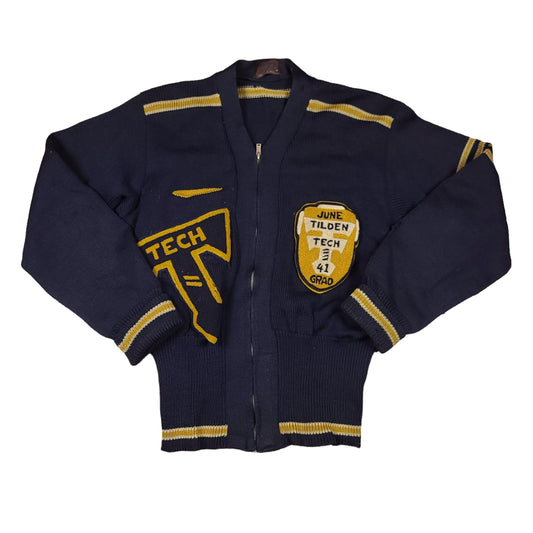 Vintage 1941 Tilden Tech High School Wool Zip Varsity Jacket