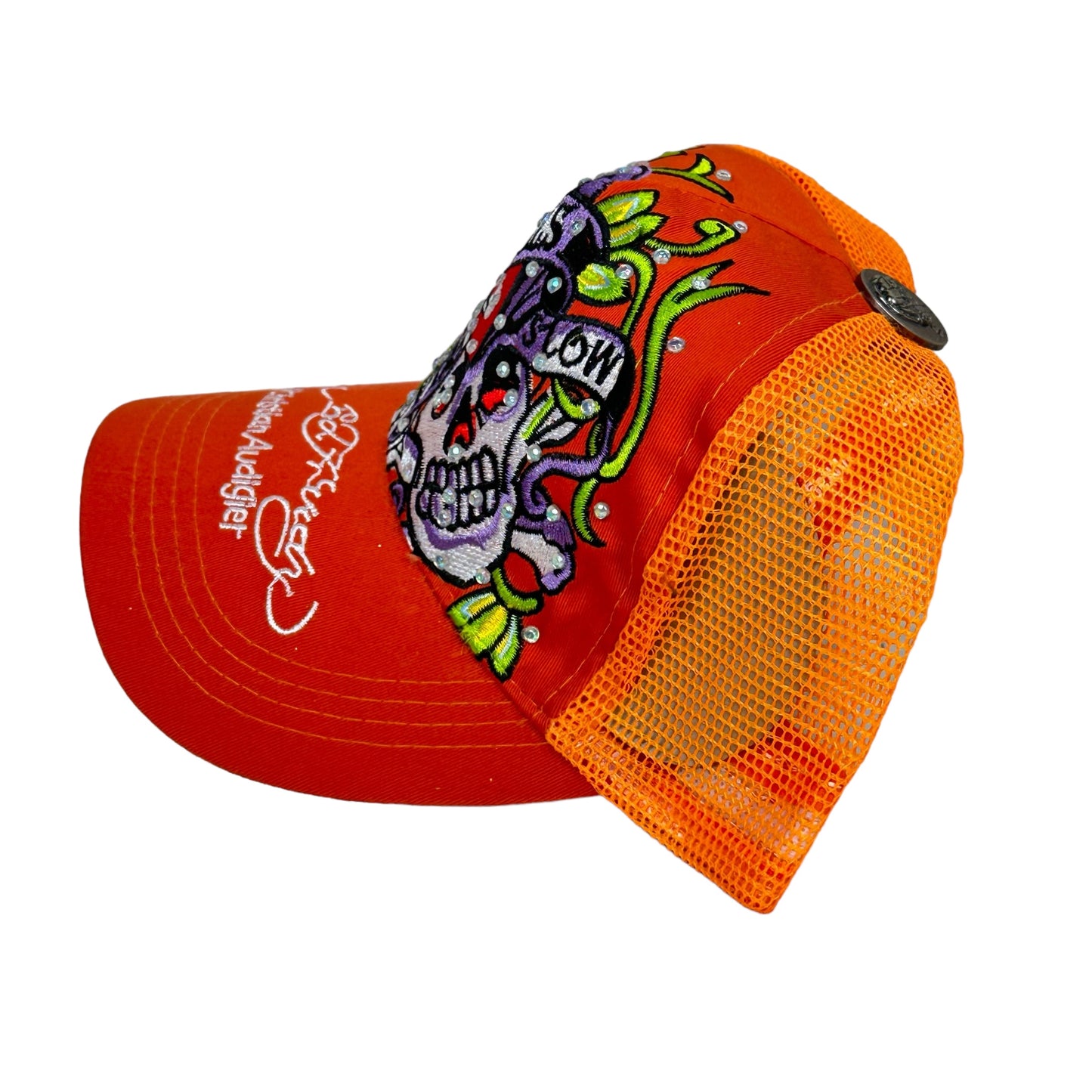 Ed Hardy Love Kills Slow Skull Rhinestone Trucker Hat