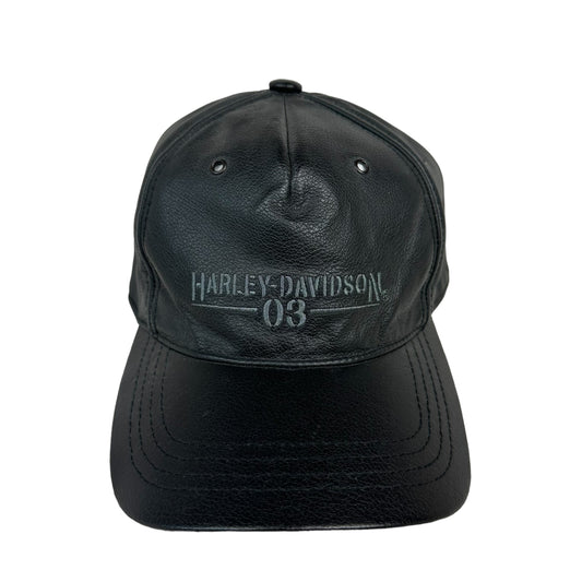 Vintage Harley Davidson Motorcycles 2003 Black Leather Fitted Hat