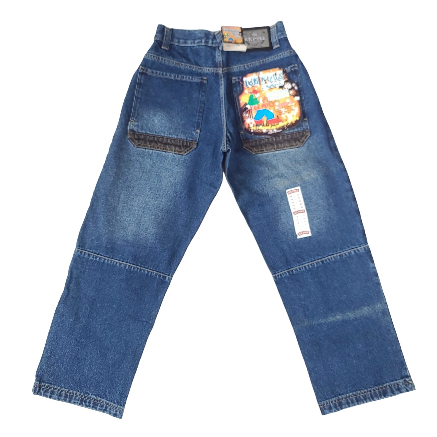 Vintage Y2K Ice Pole Blue Denim Embroidered Knee Pants