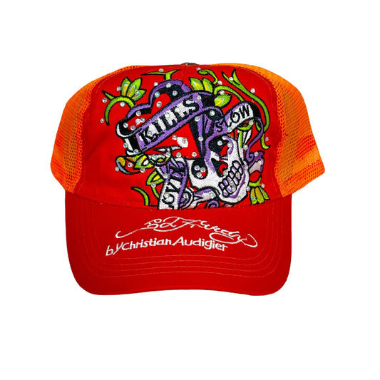 Ed Hardy Love Kills Slow Skull Rhinestone Trucker Hat