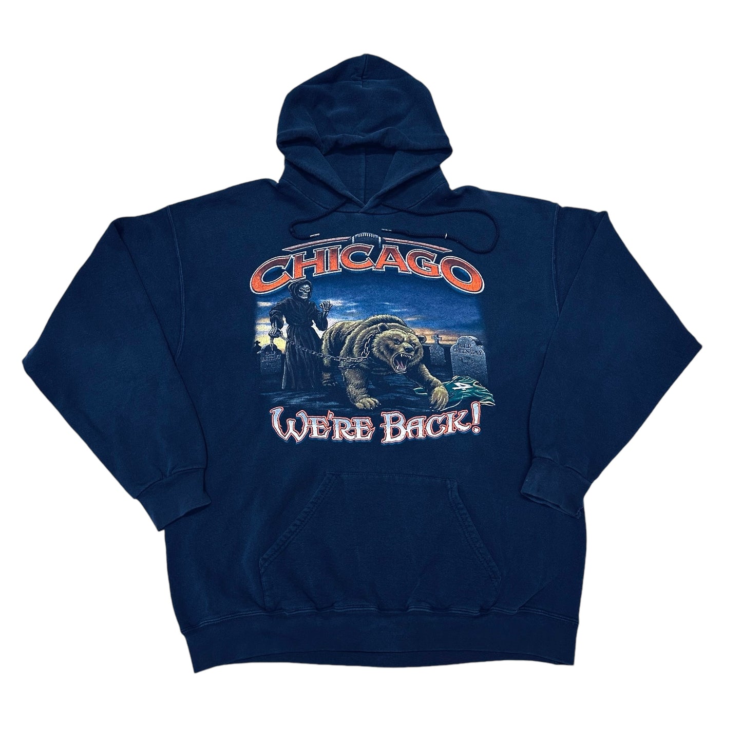 Vintage Chicago Bears NFL Grim Reaper Navy Blue Hoodie