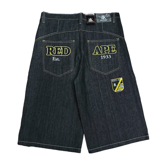 Vintage Y2K Red Ape Black & Yellow Denim Shorts