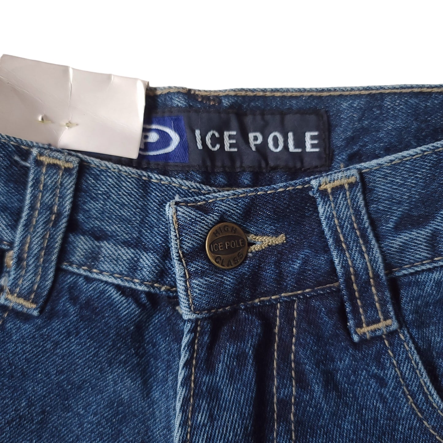 Vintage Y2K Ice Pole Blue Denim Embroidered Knee Pants