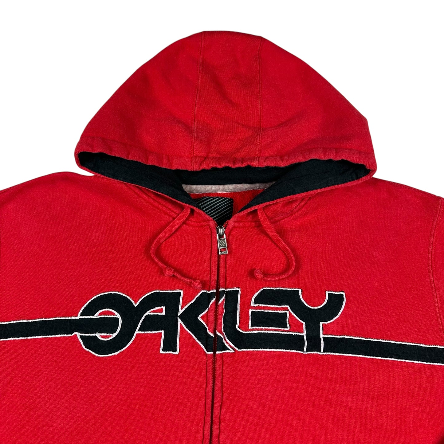 Oakley Hoodie Red Spellout Zip Up