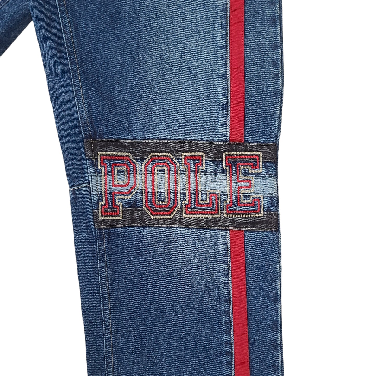 Vintage Y2K Ice Pole Blue Denim Embroidered Knee Pants