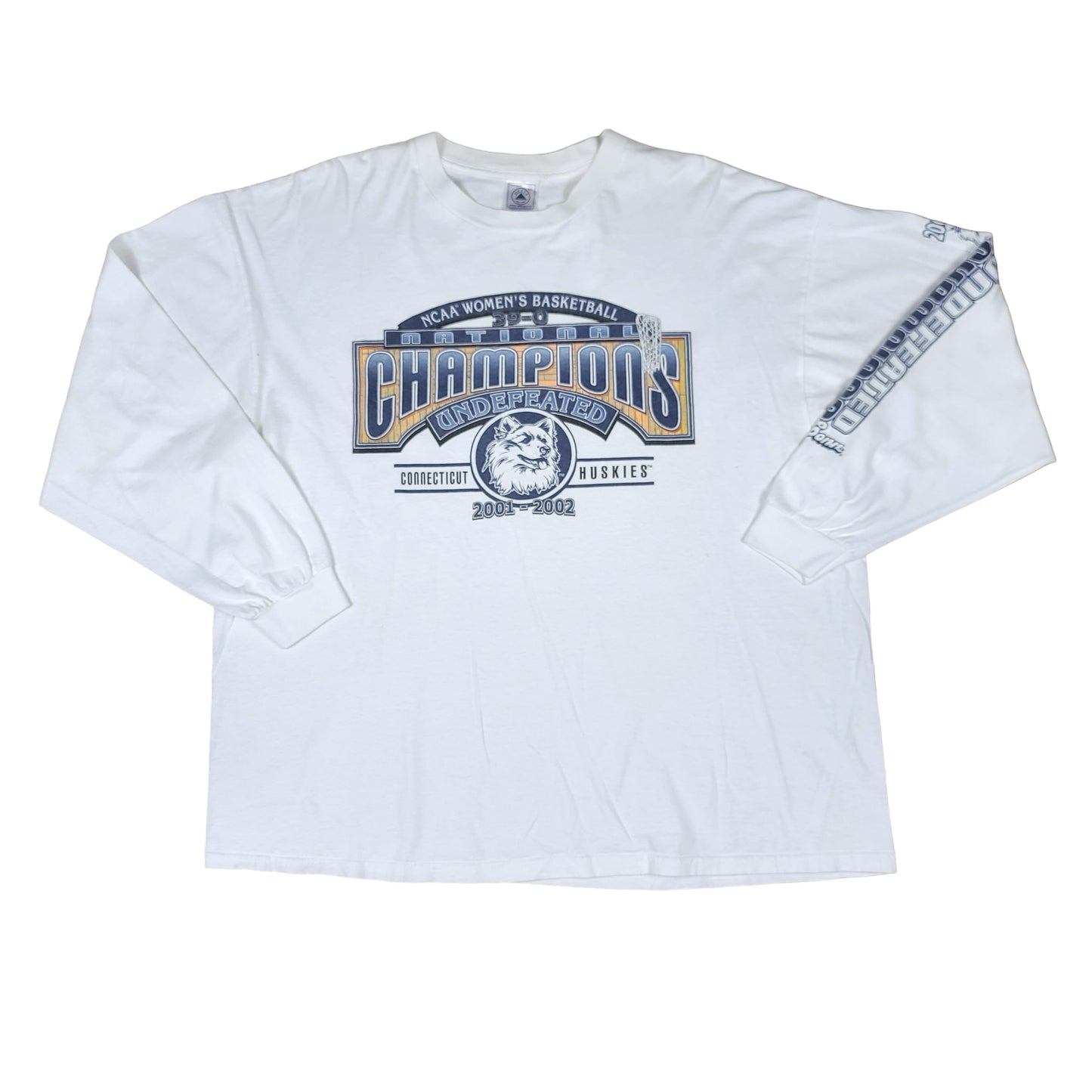 Vintage University of Conneticut Huskies 2002 Champions White Long Sleeve Tee