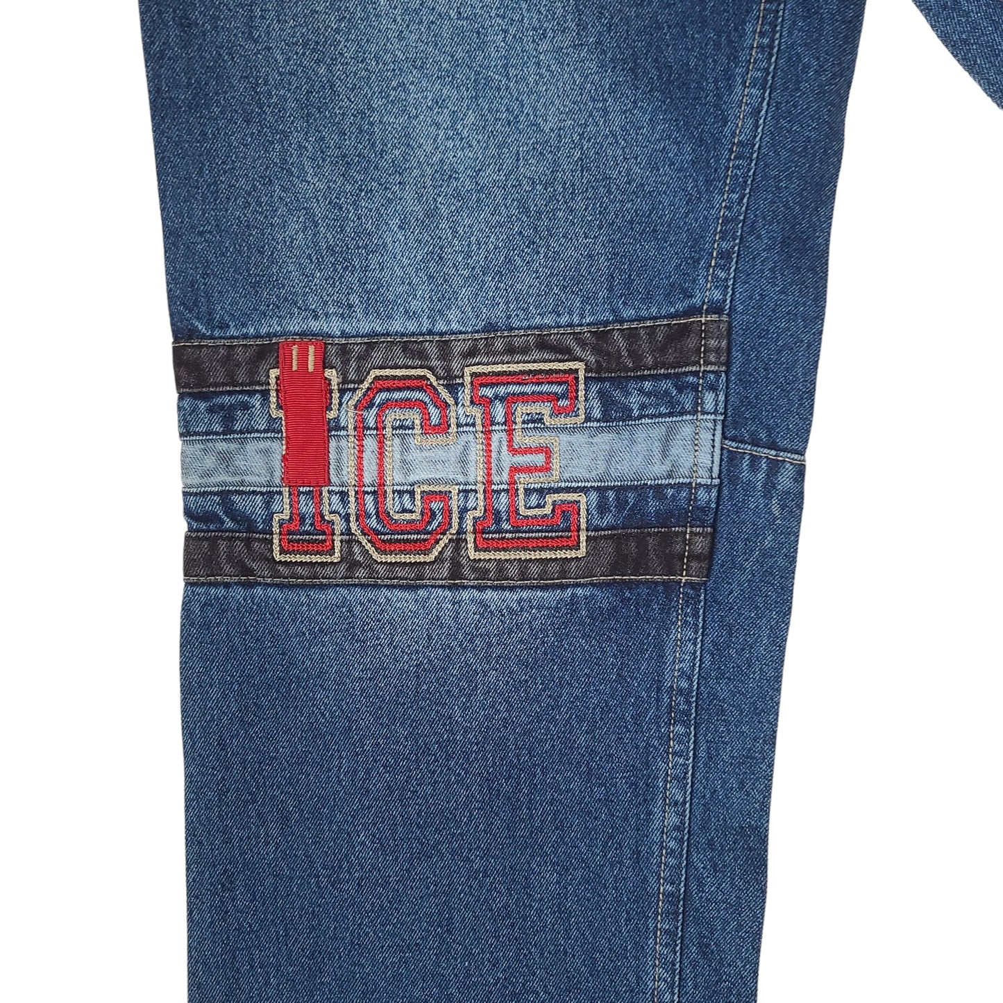 Vintage Y2K Ice Pole Blue Denim Embroidered Knee Pants