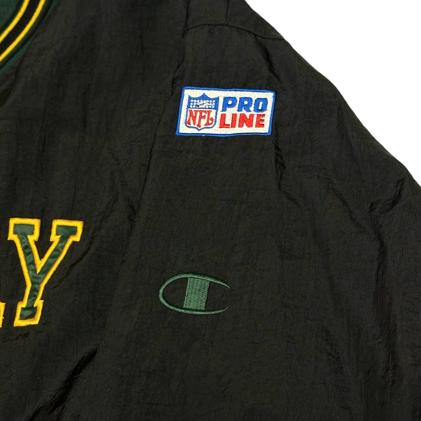 Vintage Green Bay Packers NFL Pro Line Champion Black Windbreaker Pullover Jacket