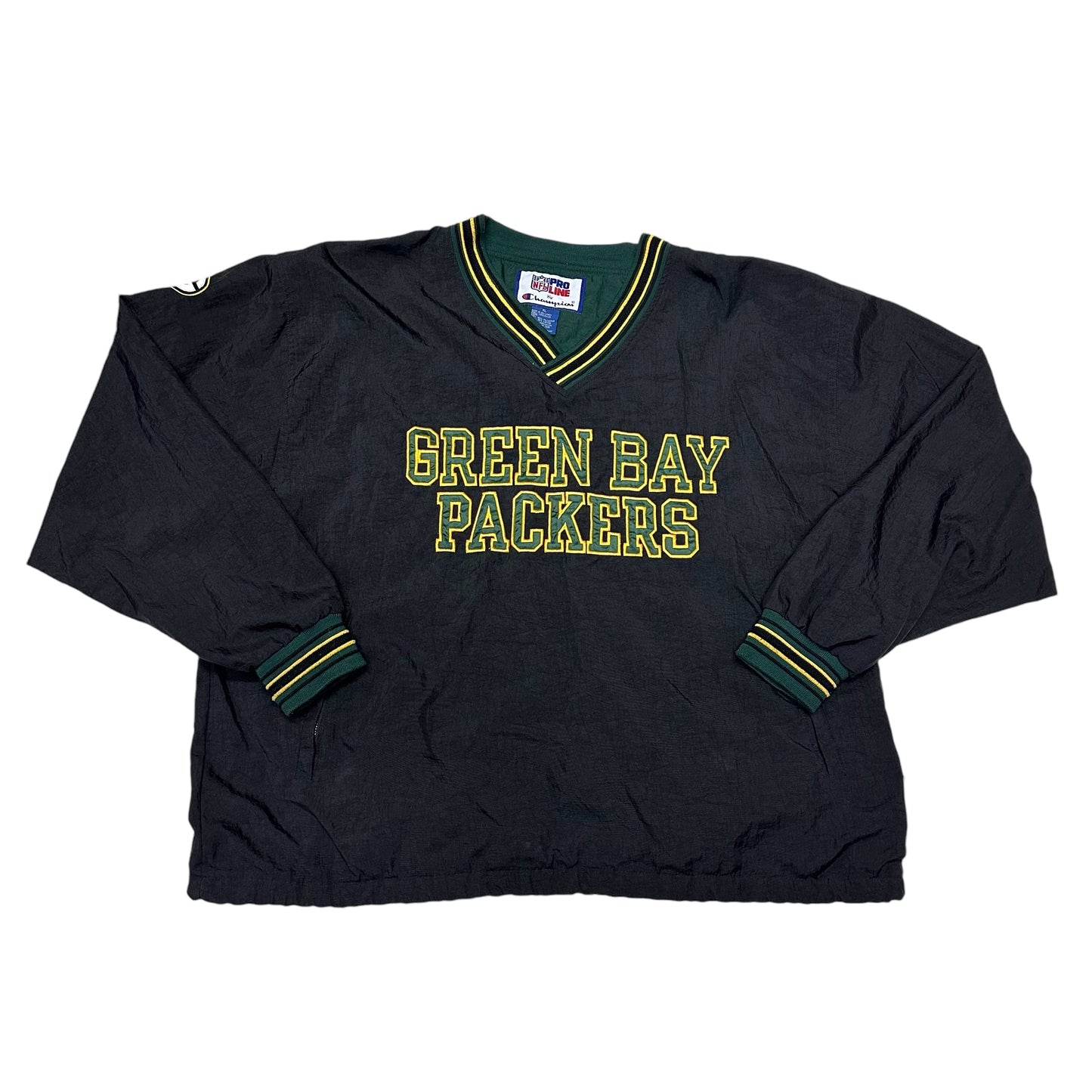 Vintage Green Bay Packers NFL Pro Line Champion Black Windbreaker Pullover Jacket