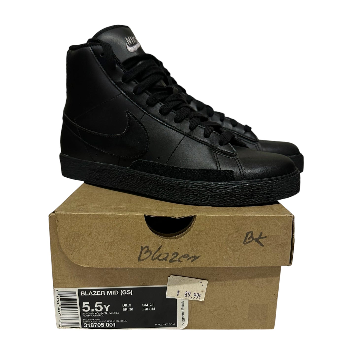 Nike Blazer Mid Black Shoes (GS) New with Box