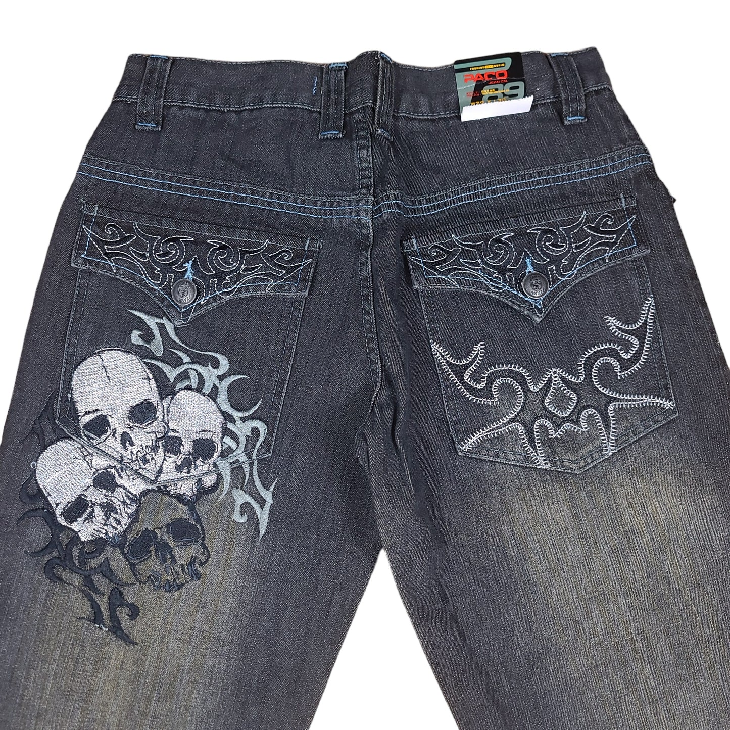 Y2K Vintage Black Skull Paco Jeans Denim Pants