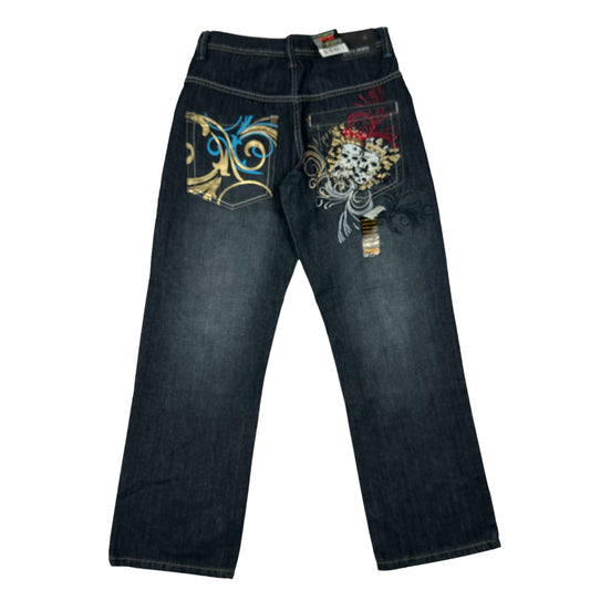 Vintage Y2K Paco Jeans Embroidered Skulls Black Denim Pants