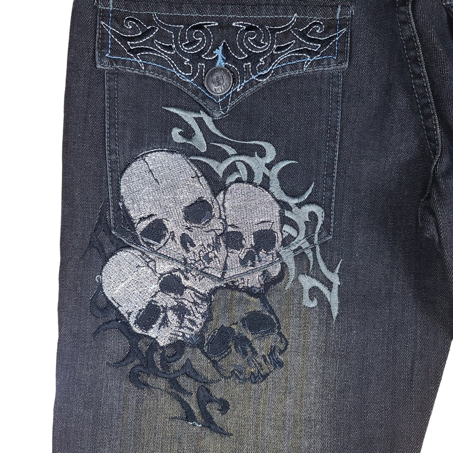 Y2K Vintage Black Skull Paco Jeans Denim Pants