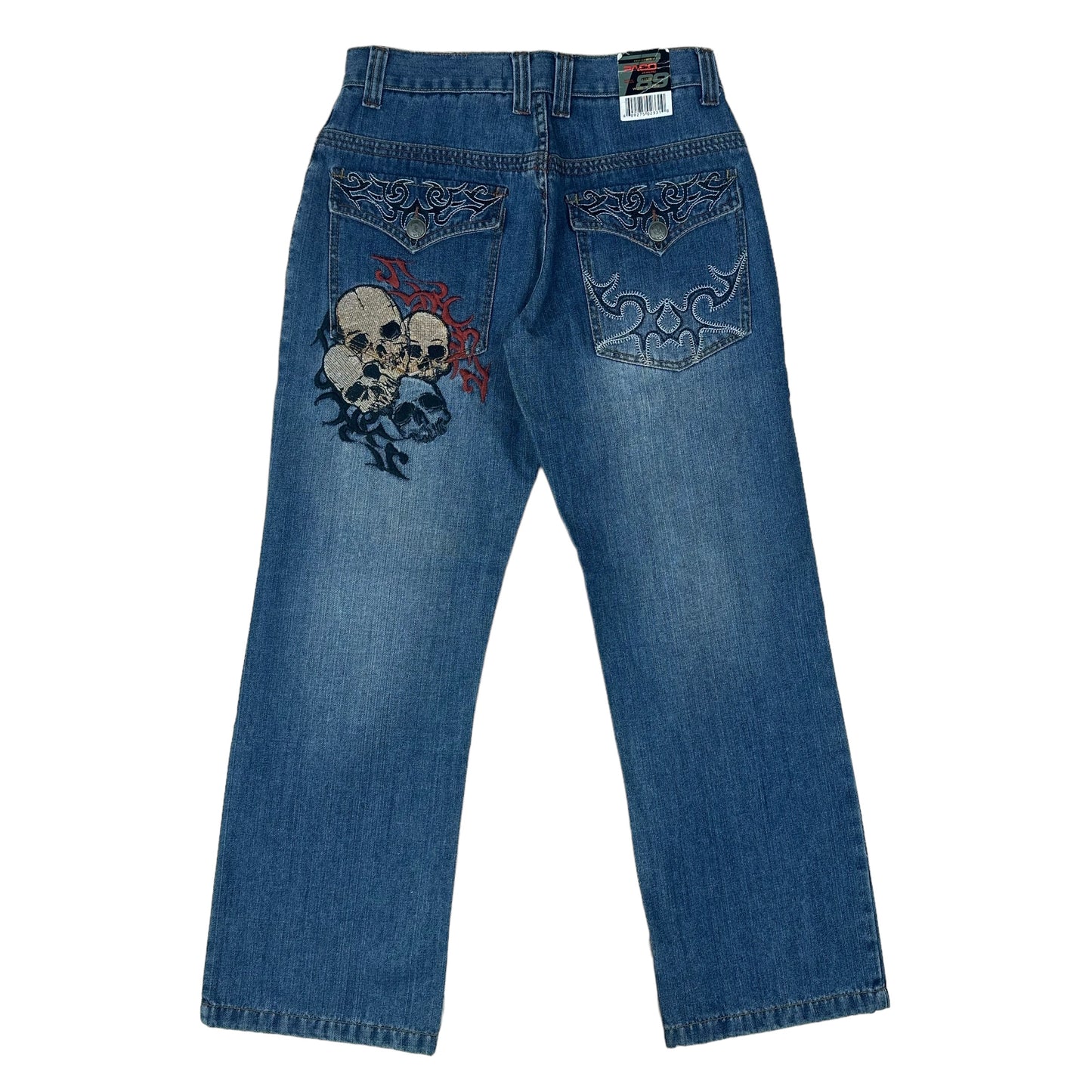 Vintage Y2K Paco Jeans Embroidered Skulls Blue Denim Pants