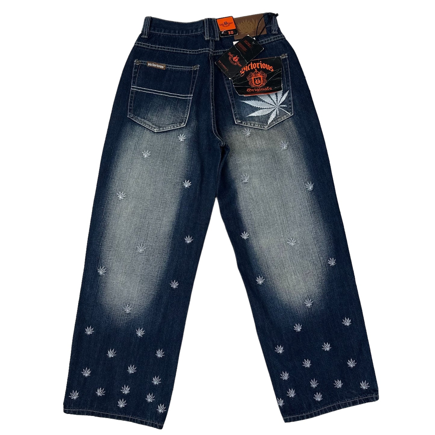 Vintage Y2K Victorious Marijuana Leaf Blue Denim Pants