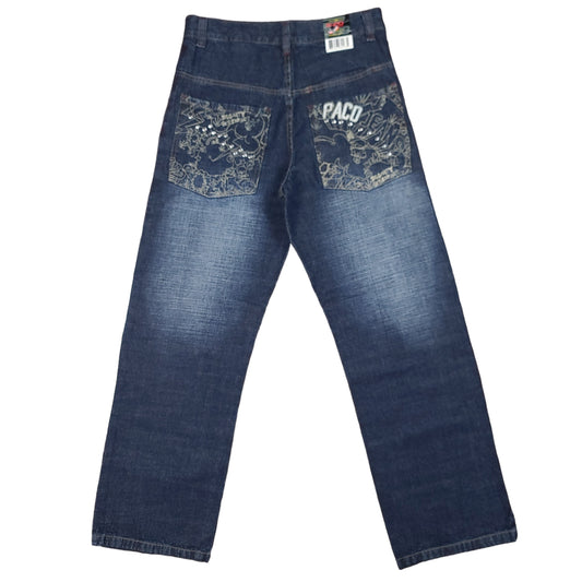 Vintage Y2K Dark Blue Embroidered Rhinestone Denim Pants